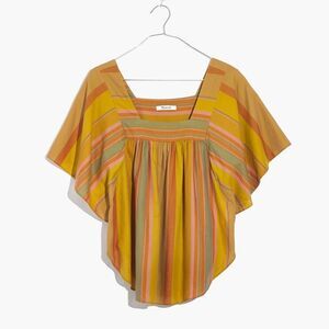 Madewell Striped Square-Neck Flutter Sleeve Top – Size XXS